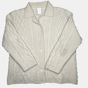 Vtg Paul James Sweater Womens M 100% Wool Ivory Aran Fisherman Cardigan England